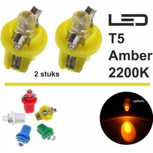2x T5 1 LED B8.5d CANBus Led Lamp | GEEL / Amber | 400 Lumen | Type T59430-G | 1000k | 6500k | 400 Lumen | 12V | 1 COB | Verlichting | W3W W1.2W Led Auto-interieur Verlichting Dashboard Warming Indicator Wig | 2 | Autolampen | 2200 Kelvin |