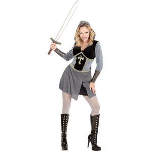 Widmann - Middeleeuwse & Renaissance Strijders Kostuum - Madame Joan Of Arc (Kort) - Vrouw - Grijs, Zilver - XS - Carnavalskleding - Verkleedkleding