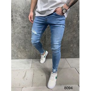 Mannen Stretchy Ripped Skinny Jeans Vernietigd Hole Slim Fit Denim Hoge Kwaliteit Jeans - W32