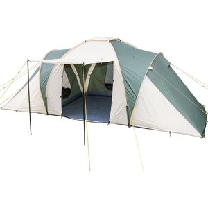 Skandika Daytona 6 Tent – Koepeltenten – 6 persoons tent – Muggengaas – 195 cm stahoogte – Familietent met 3 slaapcabines – 530 x 370 x 195 cm (L x B x H) - 3000 mm waterkolom – Kampeertent voor familie en vrienden – Kamperen – groen/beige