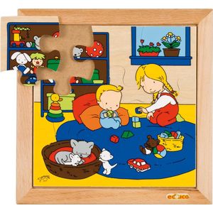 Educo Babypuzzel Spelen - Houten speelgoed - Houten puzzel - Educatief speelgoed - Kinderspeelgoed - 24x24cm - 9 stukjes