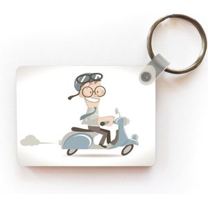 Sleutelhanger - Een illustratie van een blijde jongen met zijn scooter - Uitdeelcadeautjes - Plastic