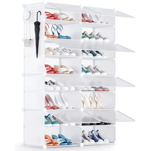 Schoenenrekken voor 32 paar schoenen, Schoenenkast met 2 x 8 niveaus, Stofdicht schoenenrek, Schoenenopslag voor gang, slaapkamer, kledingkast, entreegebied - Wit