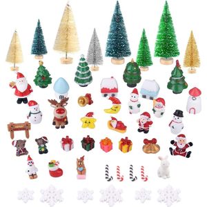 50 stuks mini kerst ornament kits, mini sisal sneeuw mat kerstbomen fles borstel bomen met hars kerstman, sneeuwpop, sneeuwvlok, bel, eland, snoep riet voor kerstfeest benodigdheden