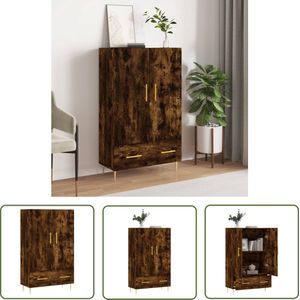 The Living Store Hoge kast 69,5x31x115 cm bewerkt hout gerookt eikenkleurig - Hoge Kast - Dressoir - Buffetkast - Houten Kast - Vintage Kast