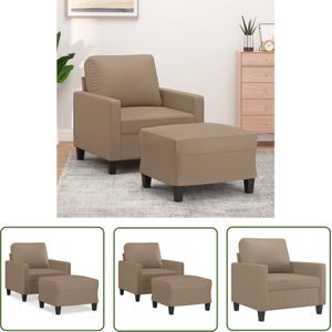 The Living Store Fauteuil met voetenbank 60 cm kunstleer cappuccinokleurig - Fauteuil - Lounge Stoel - Bruine Fauteuil - Lederlook Fauteuil - Kunstleder Fauteuil