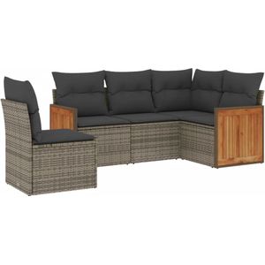 vidaXL - 5-delige - Loungeset - met - kussens - poly - rattan - grijs