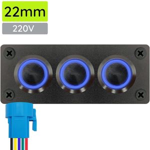 ProRide Metalen drukschakelaar 220V ON-OFF - Inbouwpaneel drievoudig - 22mm - IP67 - LED indicatie Blauw
