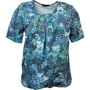 Pink Lady dames blouse - shirt dames - korte mouwen - N105 - blauw print - maat S