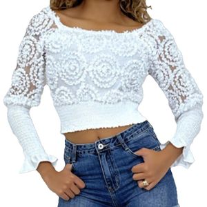 Dames Crop Top Broderie kant