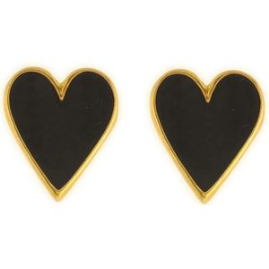 Behave Dames oorbellen goud-kleur zwart steker harten 1,5 cm