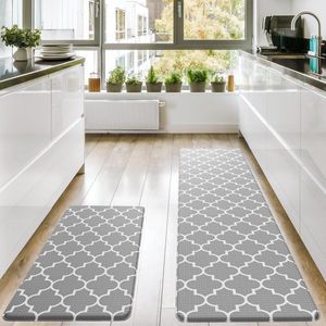 anti-vermoeidheid keukenvloermatten 2-delige set traagschuim gewatteerde tapijten comfortabele bureaumatten voor kantoor waterdicht en ergonomisch 44x76cm en 44x59cm