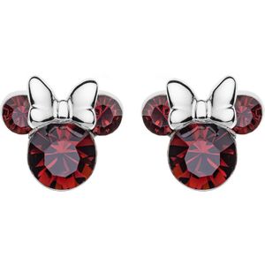 Disney 4-DIS025 Zilveren Minnie Mouse Oorbellen - Minnie Oorknopjes - Disney Sieraden - 7,5x7,5mm - 925 - Zilver - Kristal - Rood