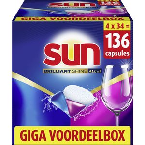 Sun Brilliant Shine All-in 1 Vaatwastabletten - 136 tabletten - Voordeelverpakking
