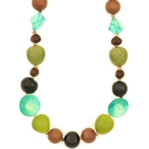 Behave Lange ketting met bewerkte multi-color kralen - groen bruin