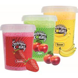 Suikerspin Suiker - Aardbei - Appel - Banaan - 3 potten x 400 gram - Suikerspinsuiker - Fruit combo 9