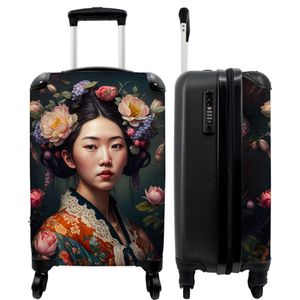 NoBoringSuitcases.com - Koffer - Handbagage - Trolley op wieltjes - Hardcase koffer - Lichtgewicht - Vrouw - Bloemen - Kimono - Portret - Asian - Past binnen 55x40x20 cm en 55x35x25 cm - TSA slot - Kofferslot