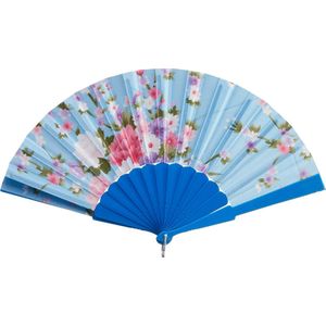 Cepewa Handwaaier/Spaanse waaier Flowers - blauw - 30 cm - Verkoeling zomer