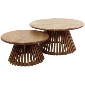Luxe Salontafelset Rond set van 2 Mangohout - Bijzettafels Set van 2 - Salontafel Zwart Rond - Bijzettafeltjes Woonkamer - Salon Tafel Mangohout Rond - Salontafel industrieel Landelijk - Tafeltje Set 2 stuks Hout kleurig - 80cm