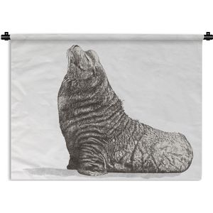 Wandkleed Zeeleeuw illustratie - Een illustratie van een zeeleeuw van de zijkant Wandkleed katoen 120x90 cm - Wandtapijt met foto