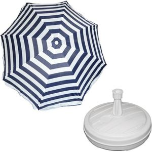 Parasol - Blauw/wit - D120 cm - incl. draagtas - parasolvoet - 42 cm