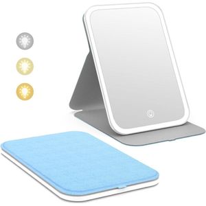 Draagbare LED verlichte make-up spiegel met touchscreen - 360 ° rotatie - 3-kleuren dimbaar - oplaadbaar - tafelblad opvouwbaar