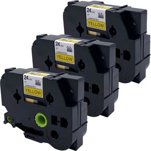 DULA Brother Compatible label tape- Tze-651 - 3 cassettes - Brother P-Touch - Zwart op geel - 24mm x 8m