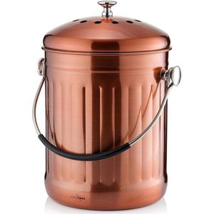 Roestvrijstalen Geurloze Compostbak Keukenemmer met Reservefilters (Mat Koper 5 Liter) - Premium Voedselveilig