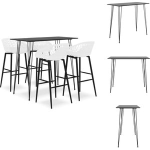 vidaXL Barset - Tafel 120x60x105cm - 4 Barkrukken 48x47.5x95.5cm - Zwart/Wit MDF/Metaal/PP - Set tafel en stoelen