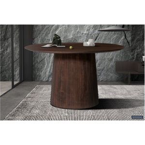 Eettafel 'Miguel' 130 cm Rond Donkerbruin, Structuur en blad massief hout Mangolia