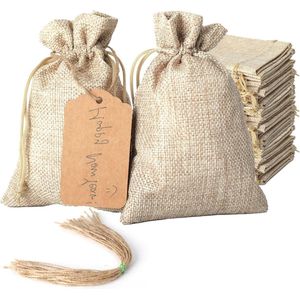 25 Stuks Jute Zakjes met Trekkoord - 10 x 15 cm - Cadeauzakjes van Jute Stof voor Bruiloft, Feest, Geld en Sieraden