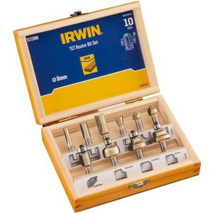 Irwin frezenset 10-delig aansluiting in houten kistje - 8mm stift aansluiting
