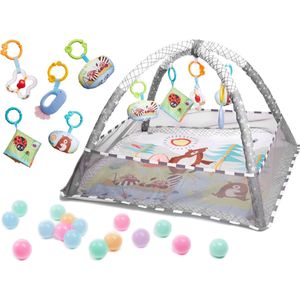 Activity Center - Educatieve mat met ballen - babymat - speelgoed - 18 ballen - Activity gym - play mat - Grijs