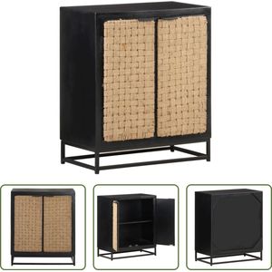 The Living Store Dressoir Industriële Stijl - 60 x 35 x 70 cm - Massief Mangohout - Jute Deur