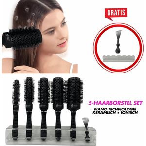 Guardian Beauty Nano Technologie Keramisch + Ionisch Haarföhnborstel – Zwart – Set van 5 met Gratis Borstelreiniger en Standaard – Hoge Kwaliteit, Duurzaam, Geschikt voor Alle Haartypes