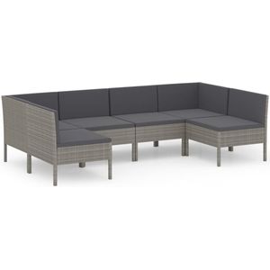 vidaXL Loungeset 6-delig - Poly Rattan - Grijs Loungeset - Tuinset - Tuinmeubels - Loungebank - Buitentijd