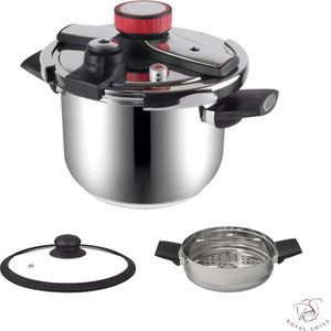 Royal Swiss Snelkookpan / Couscous pan - 2 in 1 - 10 Liter - Ø 26 cm - RVS - Inductie - Automatische sluiting