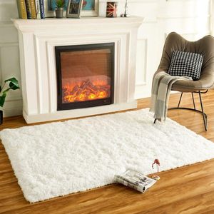 Zacht pluizig tapijt, antislip, woonkamer, vloertapijt, gezellig voor de winter (ivoor, 120 x 160 cm)