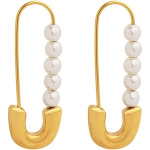 Retro Parel Veiligheid Pin Kraakbeen Hoop Oorbellen Voor Vrouwen Meisjes - Imitatie Parels - Leuke Hoepels Dangle Drop - Mode Hypoallergene Sieraden Geschenken 25mm