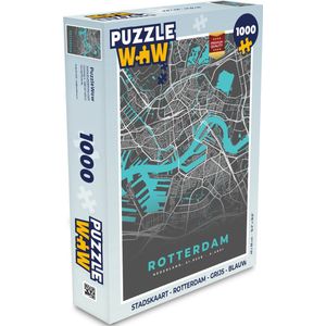 Puzzel Stadskaart - Rotterdam - Grijs - Blauw - Legpuzzel - Puzzel 1000 stukjes volwassenen - Plattegrond