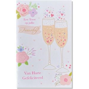 Getrouwd! Luxe huwelijk wenskaart Een Toost Op Jullie Trouwdag! - 12x17cm - Gevouwen kaart inclusief envelop - Huwelijkskaart