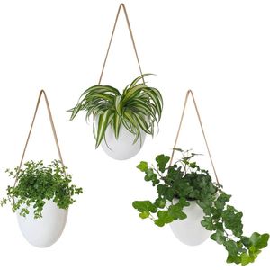 Plantenhanger Keramiek Set van 3 Hangpotten Hangende Bloempot Koorden Opbergtasje Flower Hanger
