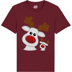 Rendier Buddies - Foute Kersttrui Kerstcadeau - Dames / Heren / Unisex Kleding - Grappige Kerst Outfit - Knit Look - T-Shirt - Unisex - Burgundy - Maat M