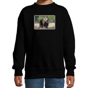 Dieren sweater met beren foto - zwart - voor kinderen - natuur / beer cadeau trui - kleding / sweat shirt 134/146