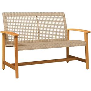 vidaXL Tuinbank - Tuinbanken - Tuinmeubel - Parkbank - Tuinbank 112 cm poly rattan en acaciahout beige