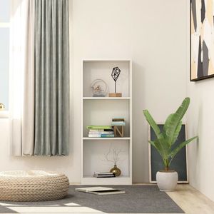 The Living Store Boekenkast - Modern - Type- Hoge boekenkast - Afmetingen- 40x24x108 cm - Kleur- Wit - Materiaal- Bewerkt hout