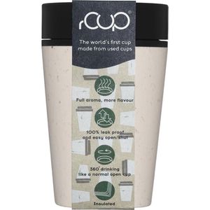 rCUP herbruikbare to go beker van gerecyclede koffiebekers crème/zwart 8oz/227ml