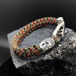 Paracord Armband met 925 Zilveren 3D Skull / Buddha Bedel (Spacer) van 12 gram Zilver, Stainless Steel (RVS) slot verstelbaar in 3 maten .