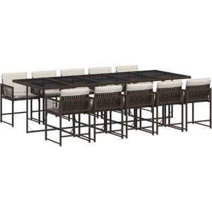 vidaXL - 11-delige - Tuinset - met - kussens - poly - rattan - bruin