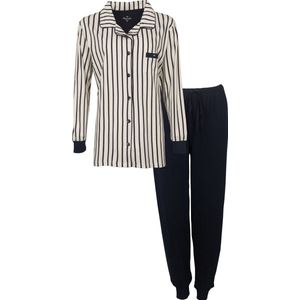 Medaillon Dames Pyjama - Doorknoop - Katoen - Wit - Maat XXL